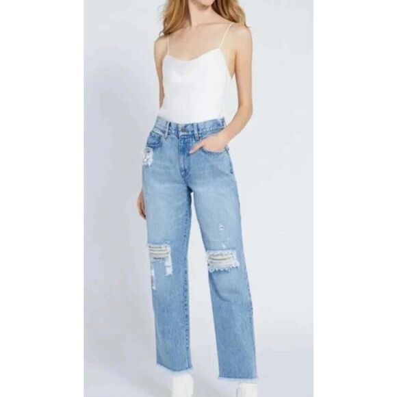 Alice & Olivia Cotton Straight Fit Raw Hem Jeans 27 - Picture 2 of 9